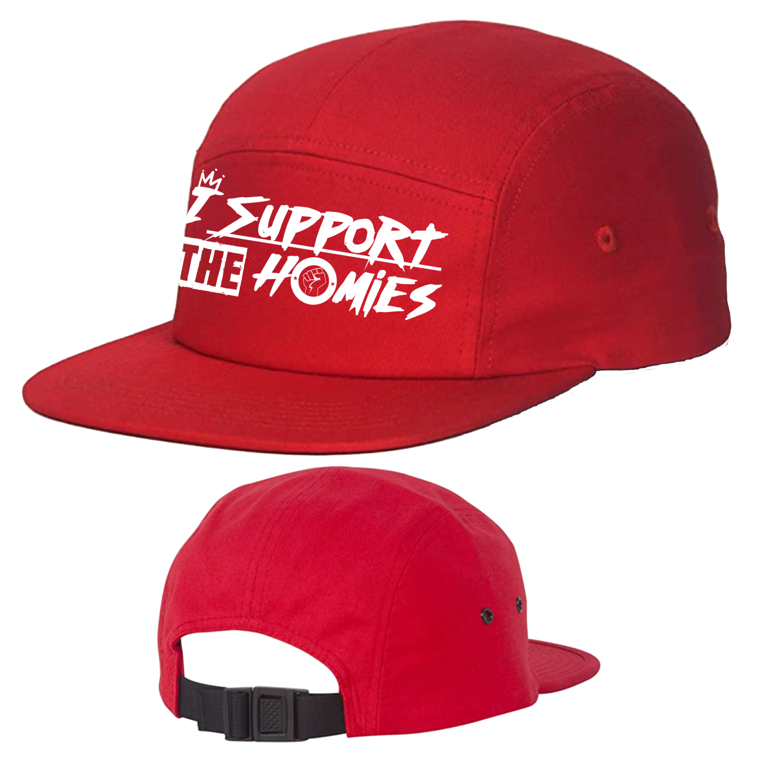 I Support The Homies 5 Panel Strap Back Hat, COLOR: RED