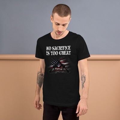 No Sacrifice to Great Crossed Rifles over Tattered USA Flag Short-Sleeve Unisex T-Shirt