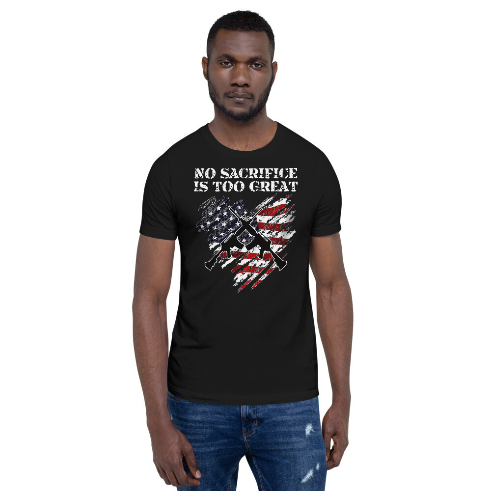 No Sacrifice is too Great, Crossed Rifles Tattered Heart USA Flag Short-Sleeve Unisex T-Shirt