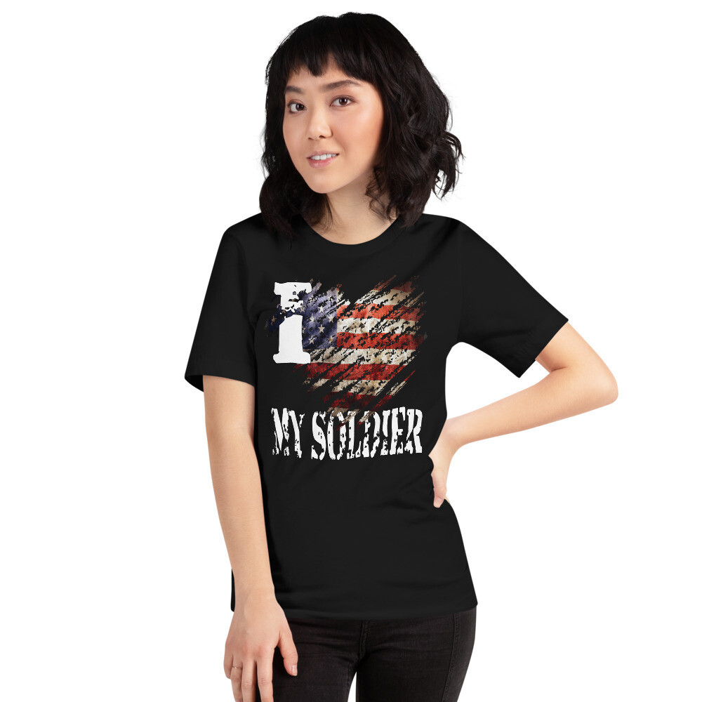 I Love My Soldier USA Tattered Flag Short-Sleeve Unisex T-Shirt