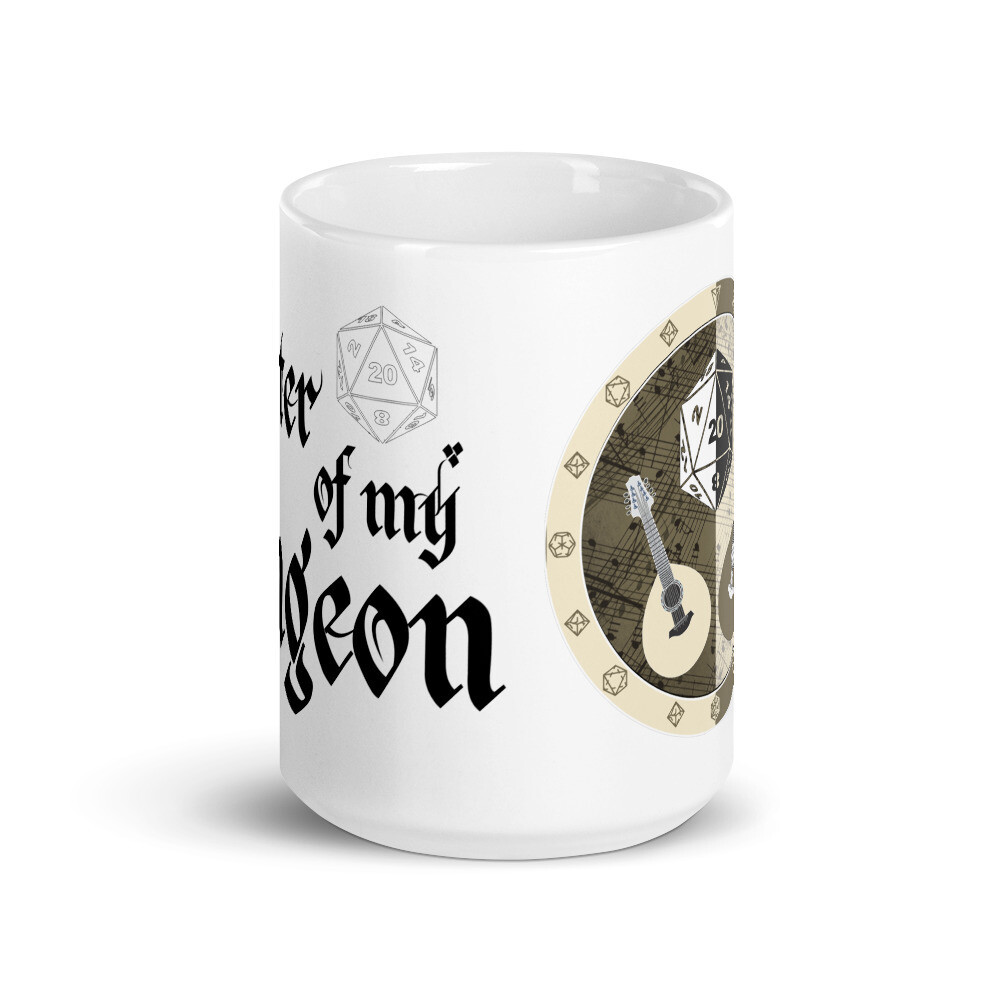 Master of My Dungeon Bard Shield White glossy mug
