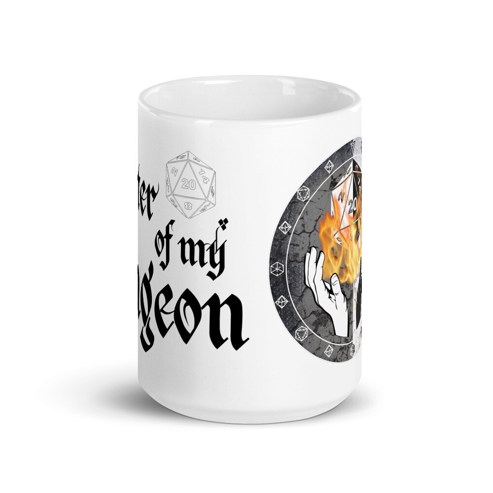 Master of My Dungeon Cleric Shield White glossy mug