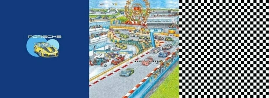 Jersey Panel - Porsche Wimmelbild Auto Rennauto Fahrzeuge Bunt blau gelb