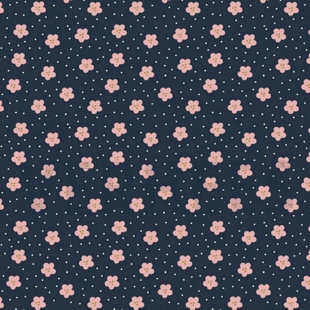 Baumwolle - Blumen und Punkte Navy Rosa