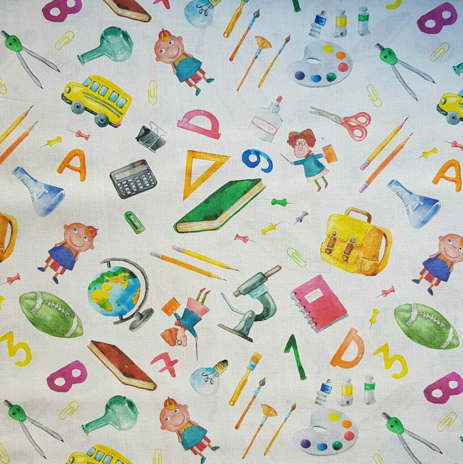 Baumwolle - Schule Zahlen Buchstaben Einschulung Bunt