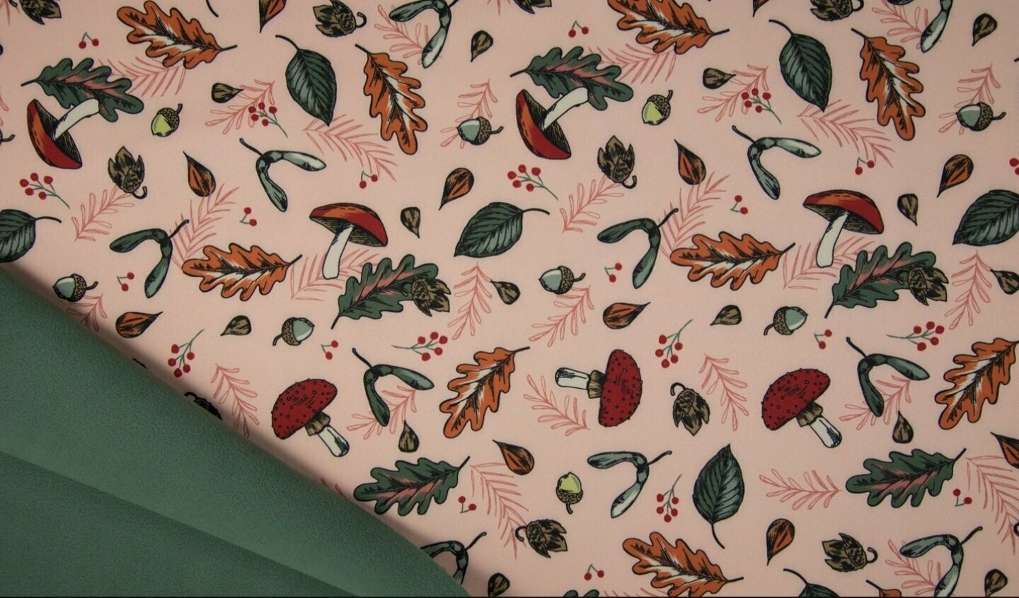 Softshell - Herbst Blätter Laub Pilze Fliegenpilze Rosa Grün