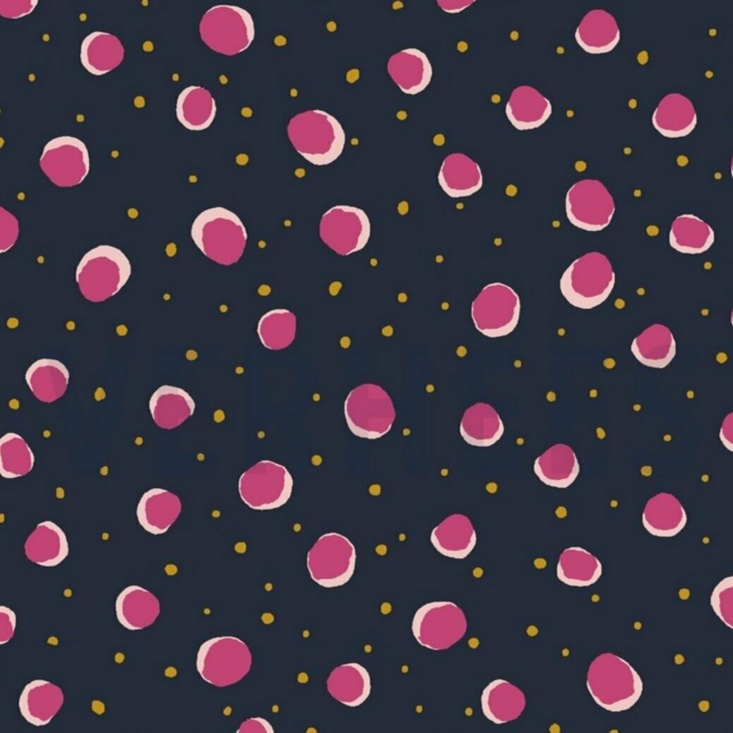GOTS Jersey - Navy Punkte Fuchsia Rosa Gold