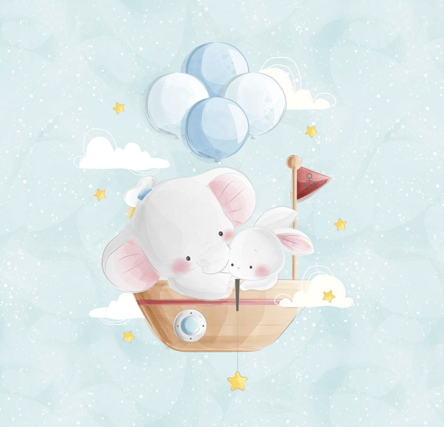 French Terry Panel - Elefant Hase Boot Ballon Sterne