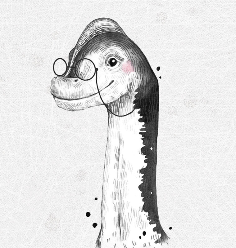 French Terry Panel - Dinosaurier mit Brille