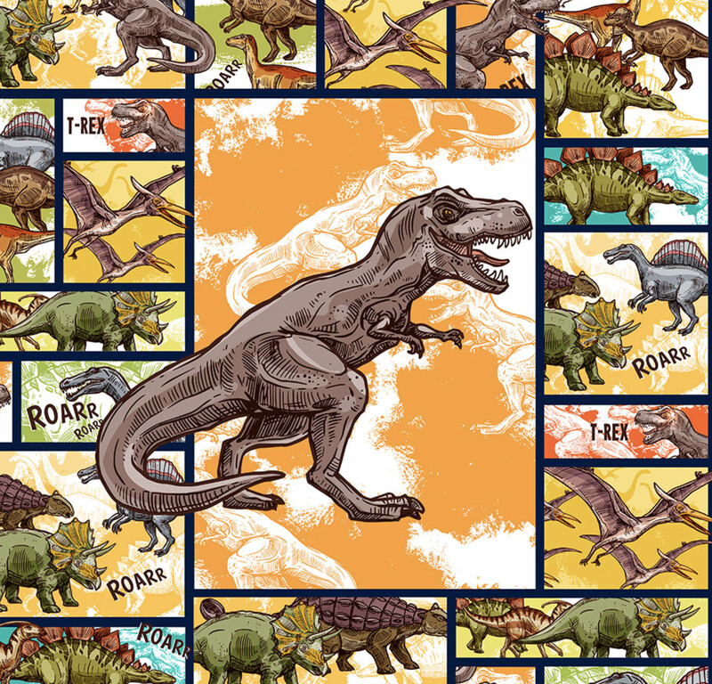 French Terry Panel - Dinosaurier T-Rex Comic