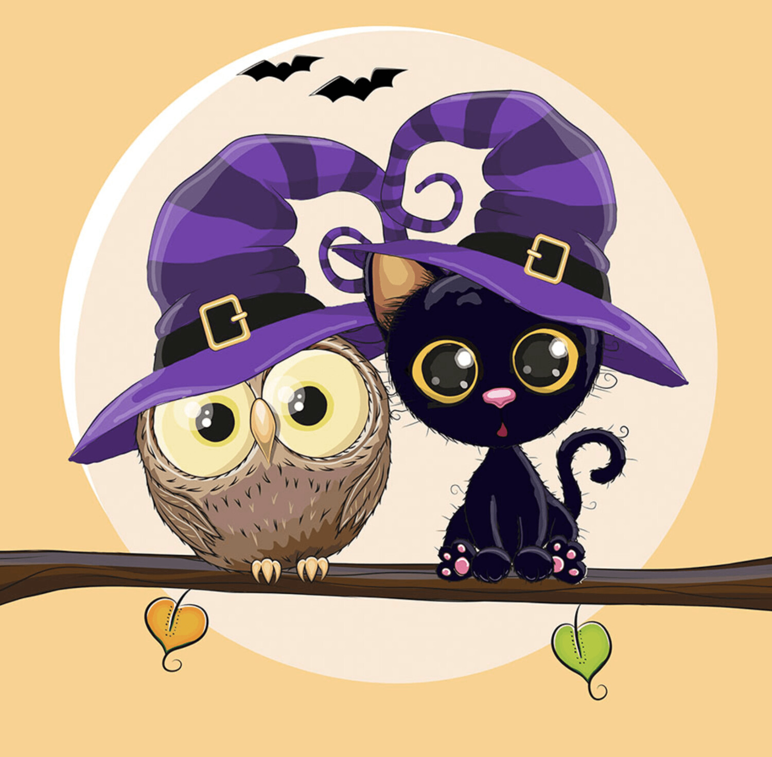 French Terry Panel - Katze Eule Halloween Fledermaus