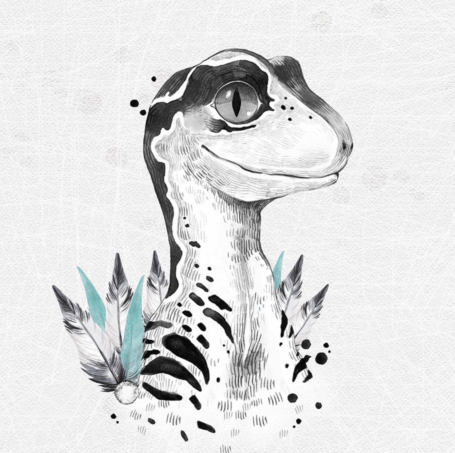 French Terry Panel - Dinosaurier Eidechse Federn