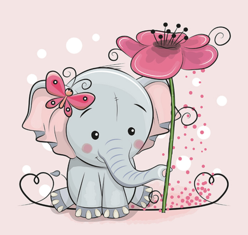 French Terry Panel - Elefant Blume Schmetterling