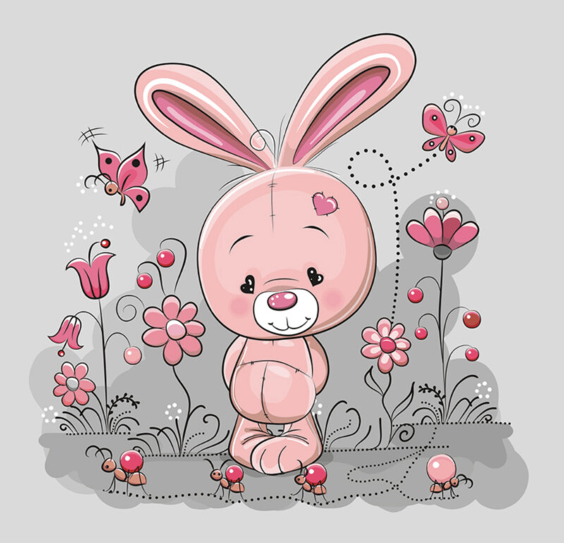 French Terry Panel - Hase Schmetterling Blumen