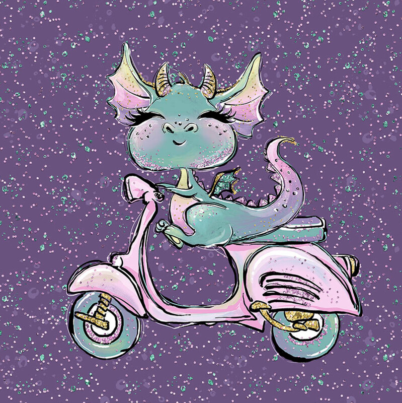 French Terry Panel - Drache Roller Lila