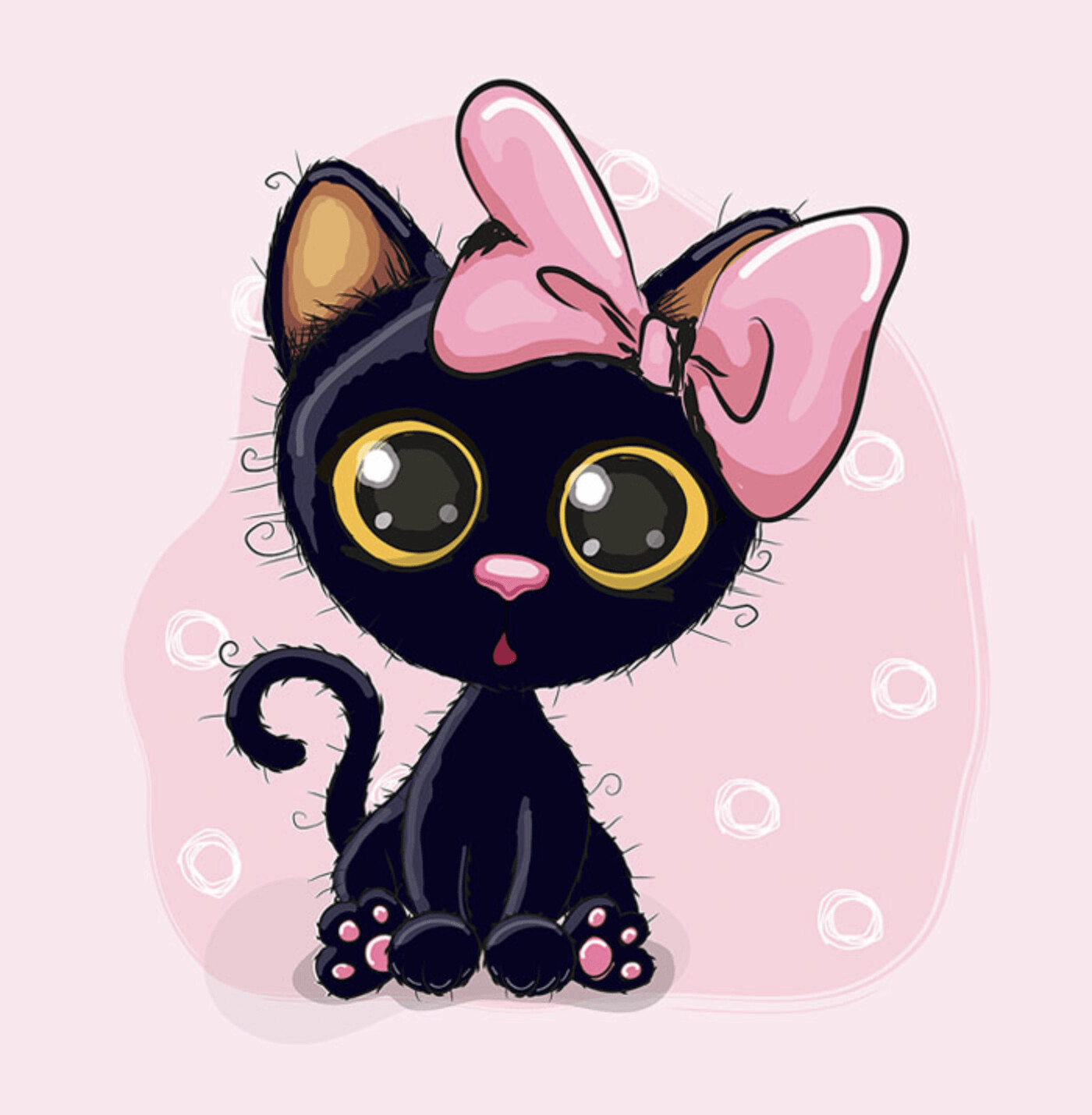 French Terry Panel - schwarze Katze Schleife