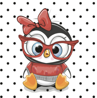 French Terry Panel - Pinguin mit Sonnenbrille und Schleife Punkte