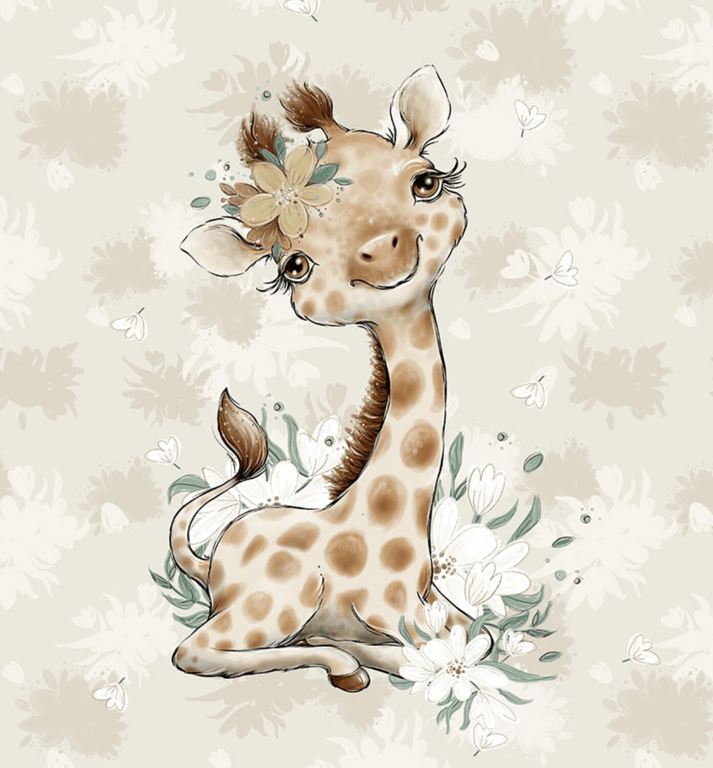 French Terry Panel - Giraffenbaby Braun