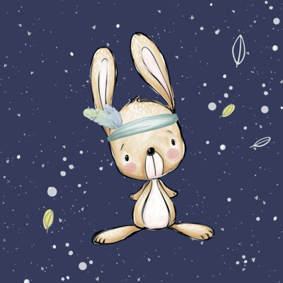 French Terry Panel - Hase Federn Blau