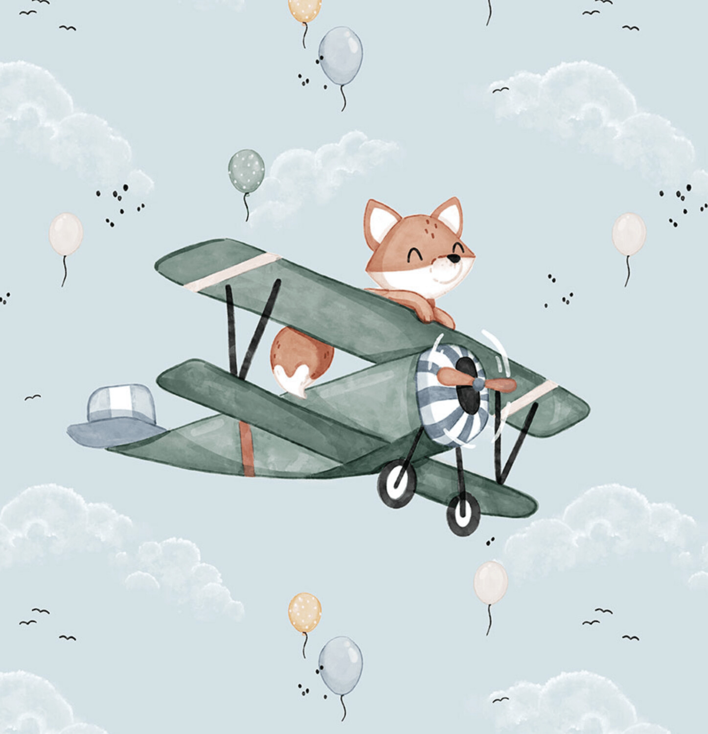 French Terry Panel - Fuchs Flugzeug Ballons