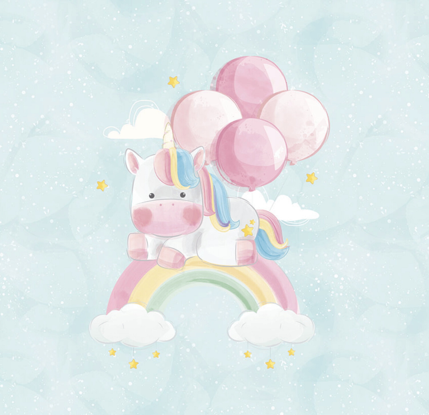 French Terry Panel - Einhorn Ballons Regenbogen