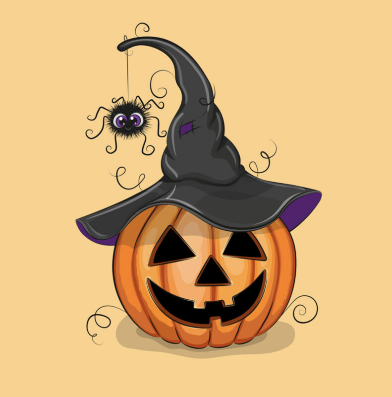 French Terry Panel - Halloween Kürbis Spinne Hexenhut