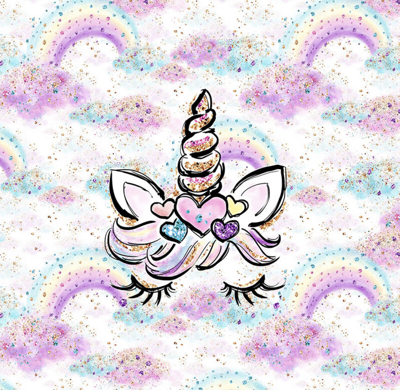 French Terry Panel - Einhorn Regenbogen Herzen