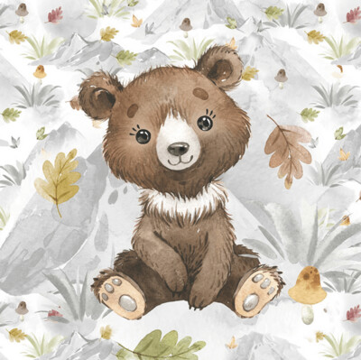 French Terry Panel - Bär Herbst Laub Blätter