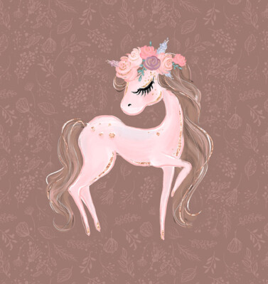 French Terry Panel - Pferd Pony Rosen Braun