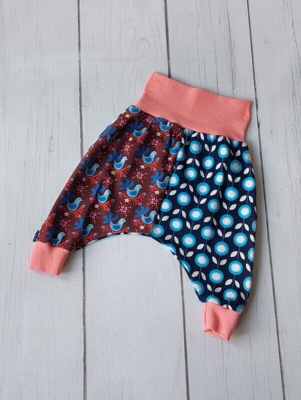 Pumphose 50/56 - Vogel Blume Bordeaux blau rosa Blumen Tiere Pumphose 50/56 - Vogel Blume Bordeaux blau rosa Blumen Tiere