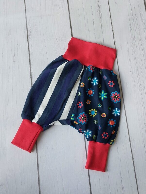 Pumphose 50/56 - Streifen Blumen Navy Rot