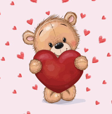 French Terry Panel - süßer Teddybär mit Herz