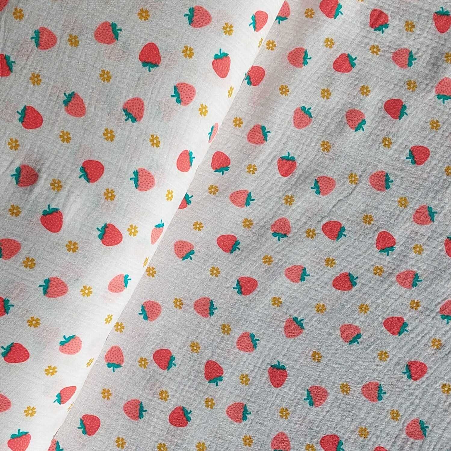 GOTS Musselin/Double Gauze - Erdbeeren