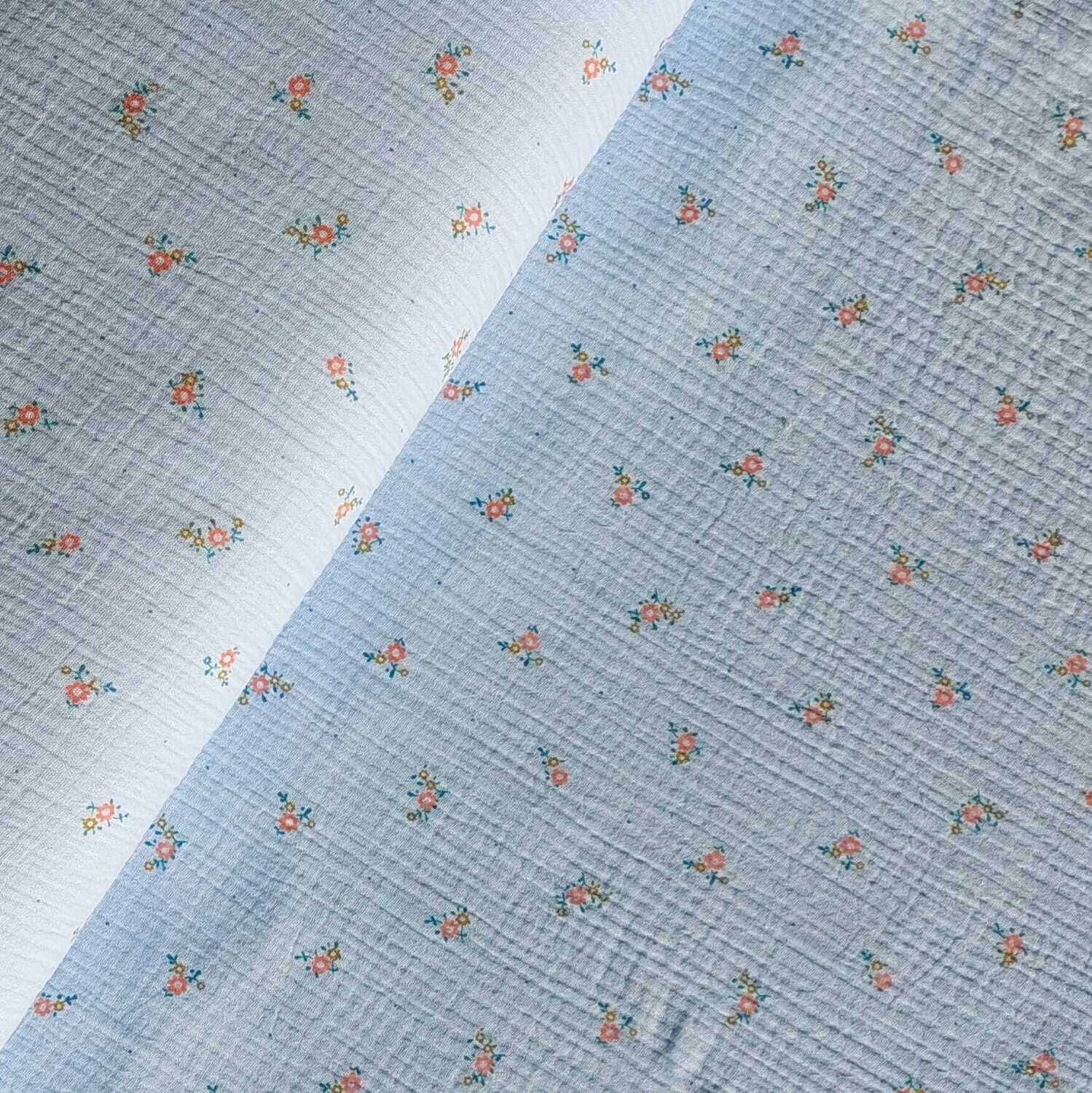 GOTS Musselin/Double Gauze - Blumen hellblau