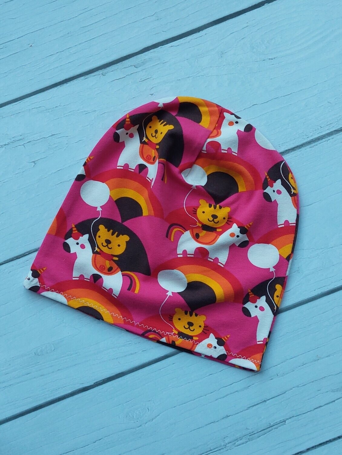 Leichte Beanie KU 46/48 - Einhorn Tiger Regenbogen