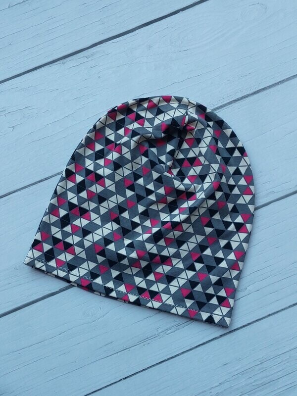 Leichte Beanie KU 54/56 - Dreieck Weiß Schwarz Rosa