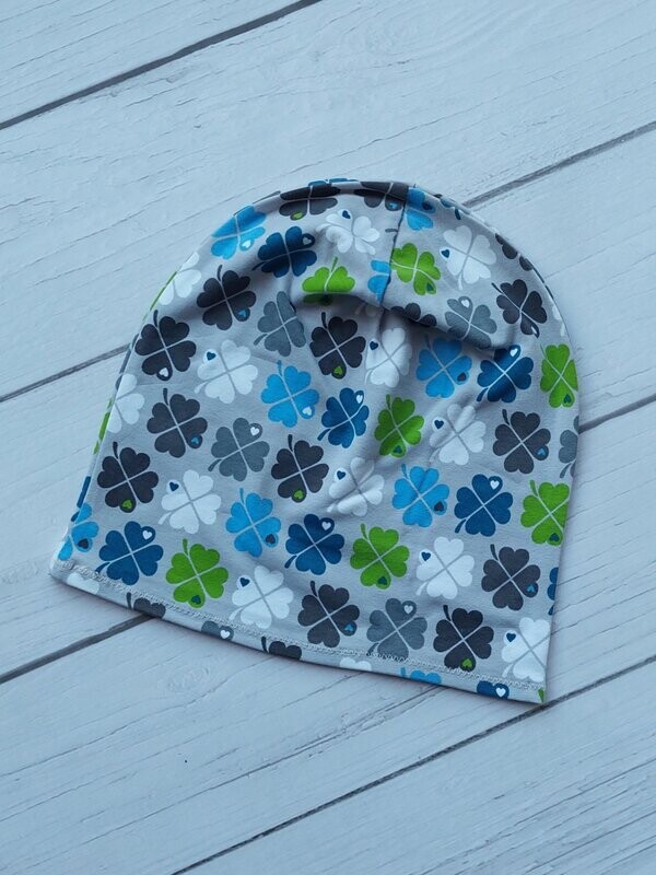 Leichte Beanie KU 54/56 - Kleeblatt Grau Grün Blau