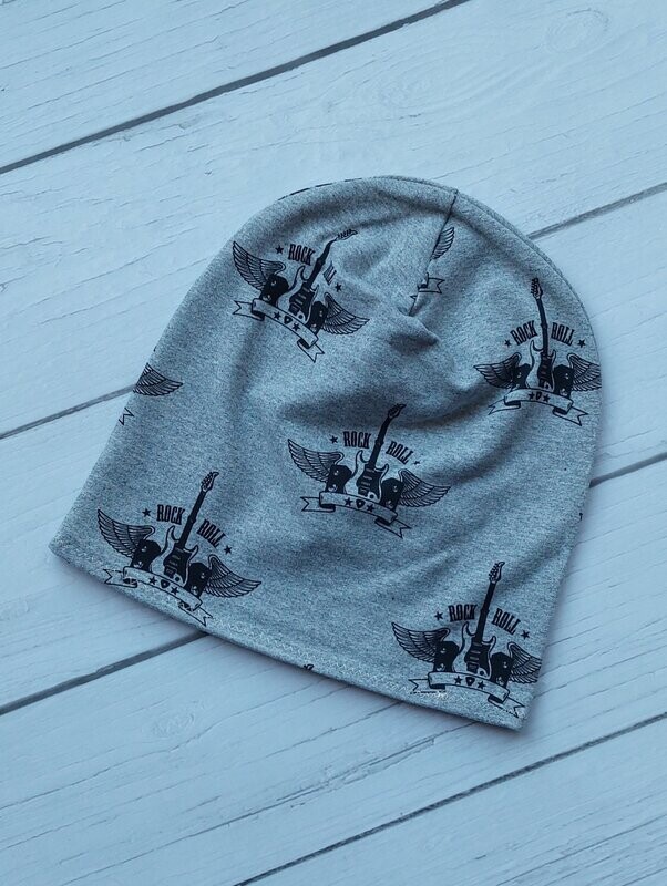 Leichte Beanie KU 54/56 - Rock´n´Roll Gitarre Grau