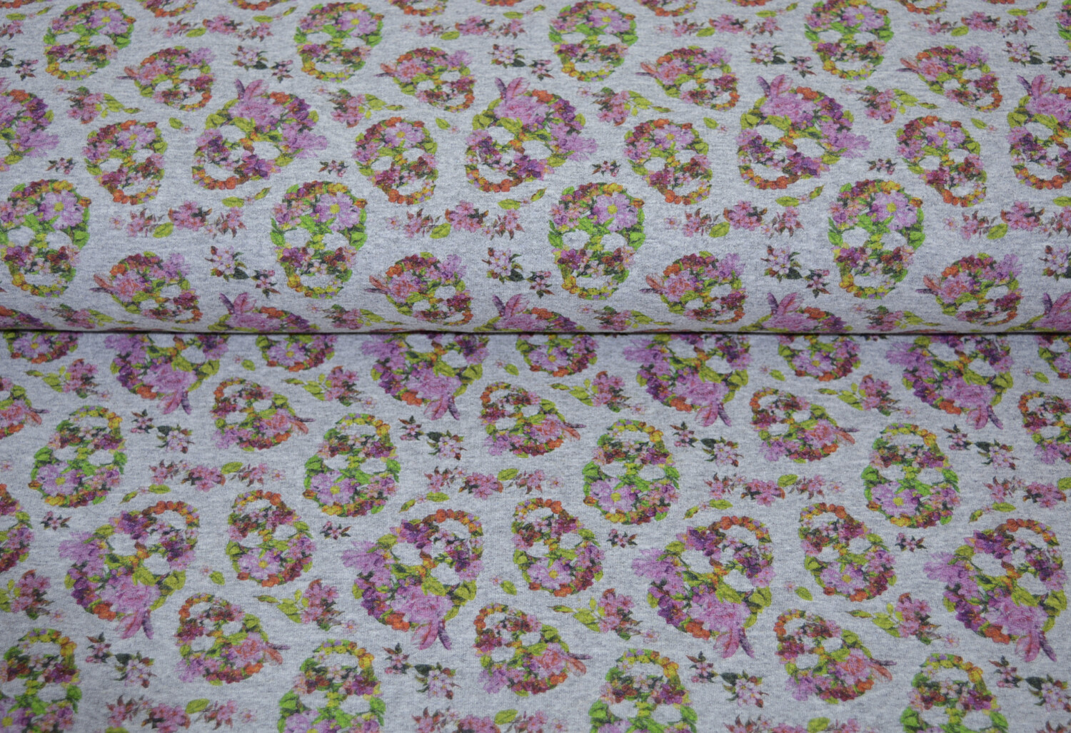 French Terry - Skull Totenkopf Blumen