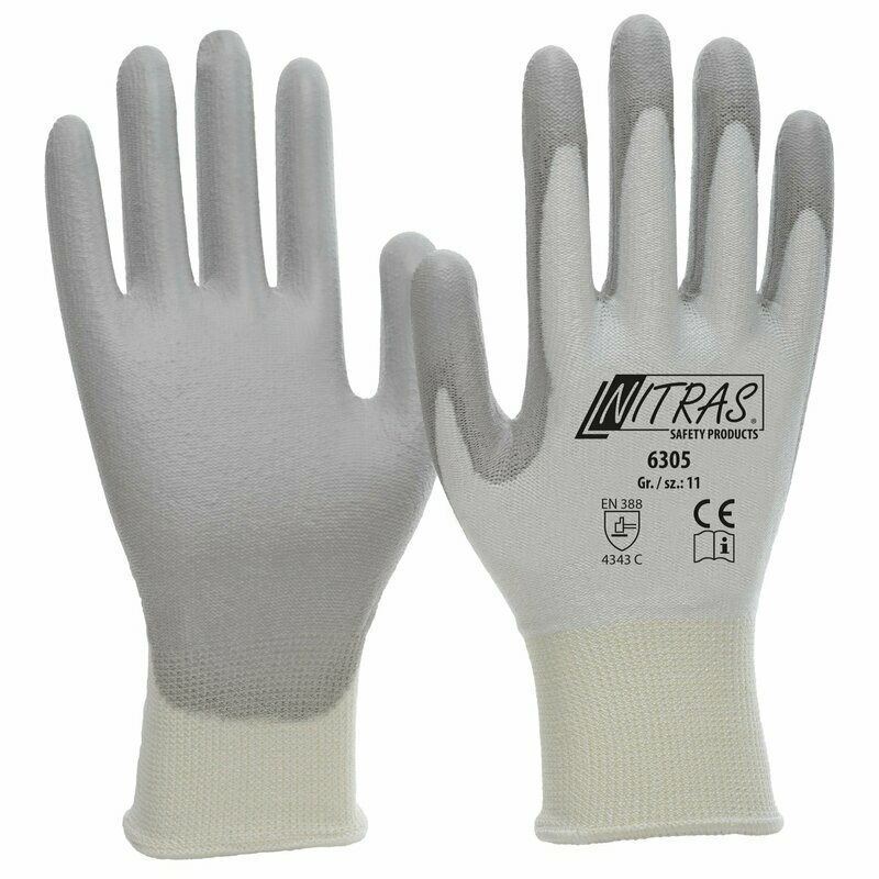 NITRAS D.-Handschuhe, PU, weiß-grau, VE = 10 Stück NITRAS D.-Handschuhe, PU, weiß-grau, VE = 10 Stück