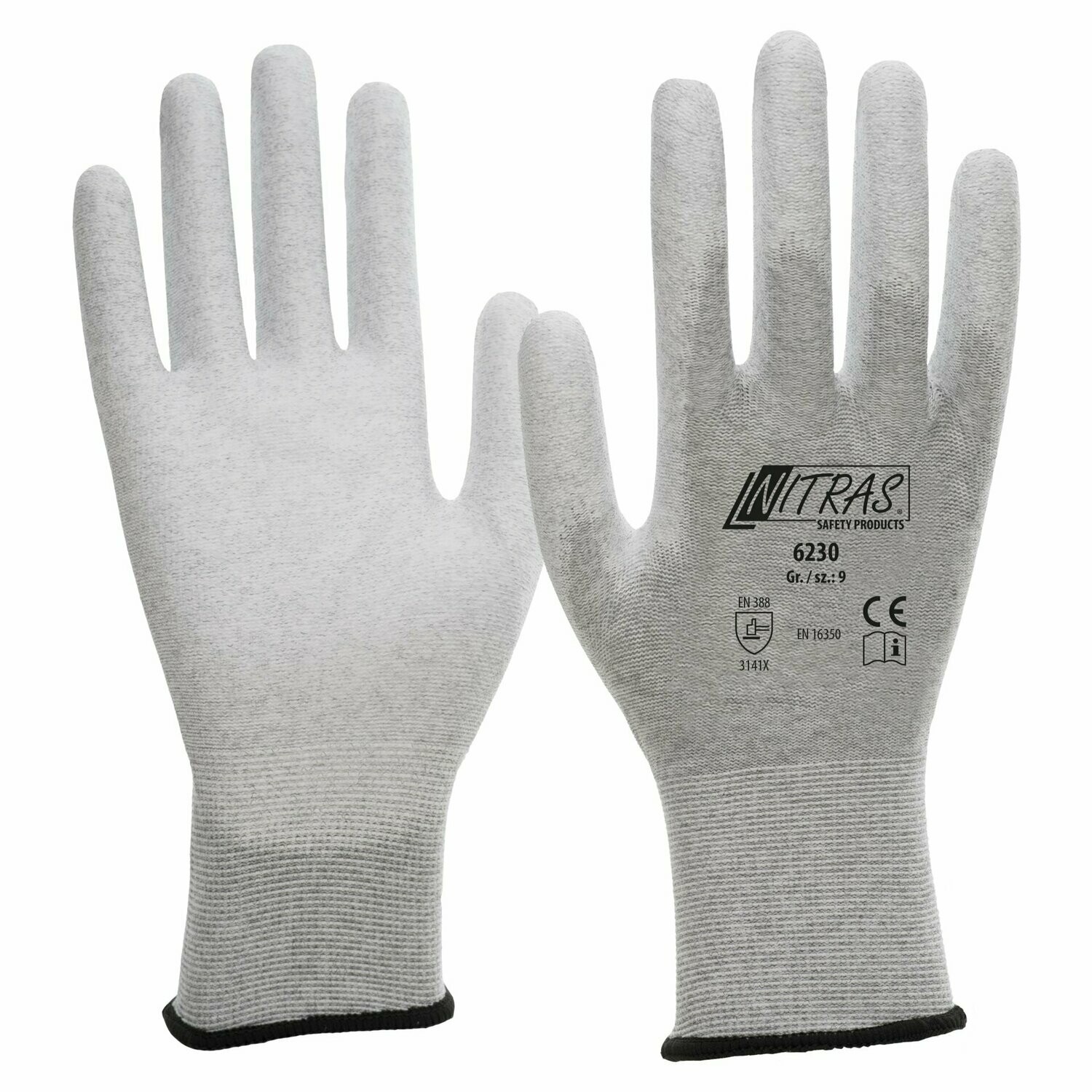 NITRAS ESD Handschuhe, PU, grau-grau, VE = 12 Stück