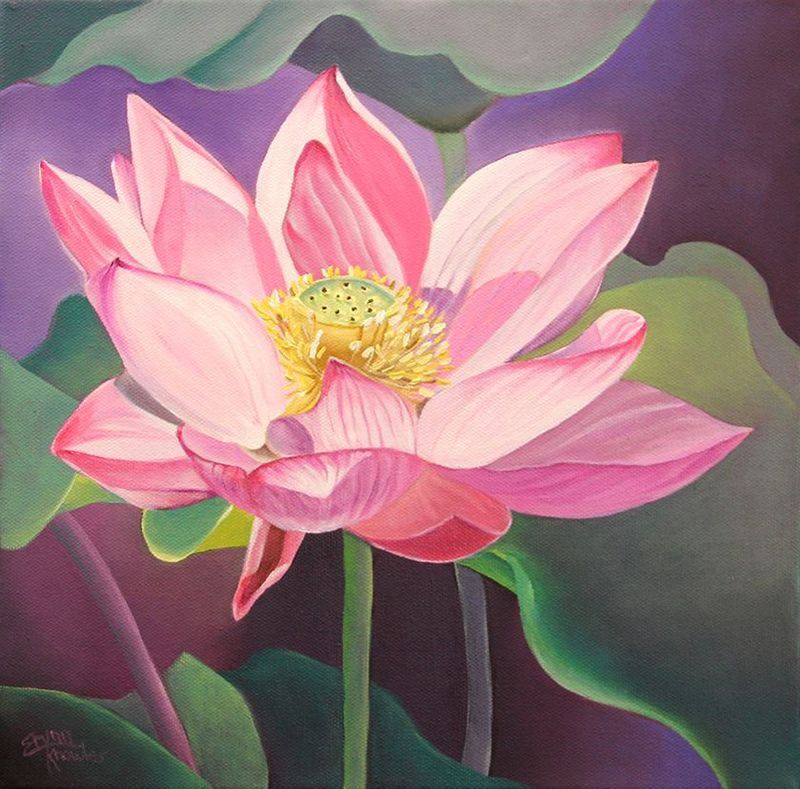 Serene Lotus Oil Painting