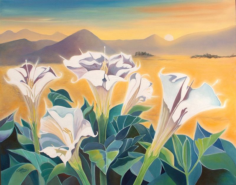 Desert Moonflower Oil Painting