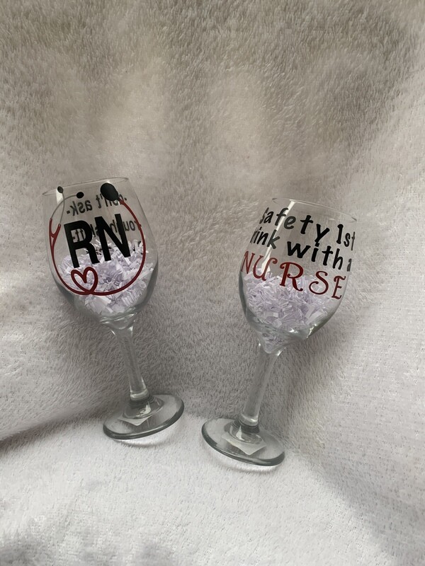 Set Of 2 Nurse Themed Wine Glasses
