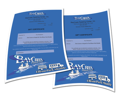 The Ellison Park Shuttle Gift Certificate - BOGO Holiday Special