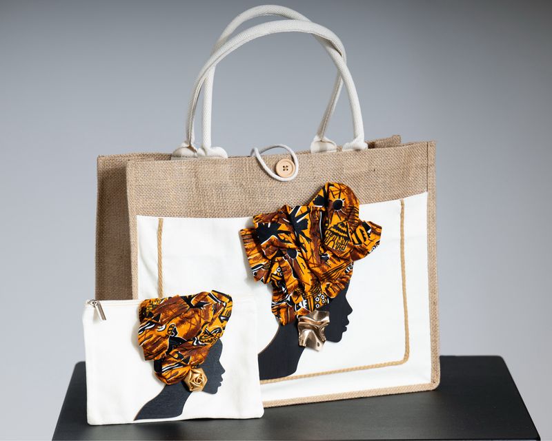 Burlap 3D art tote bags