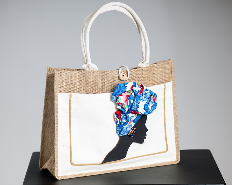 Burlap 3D art tote bags