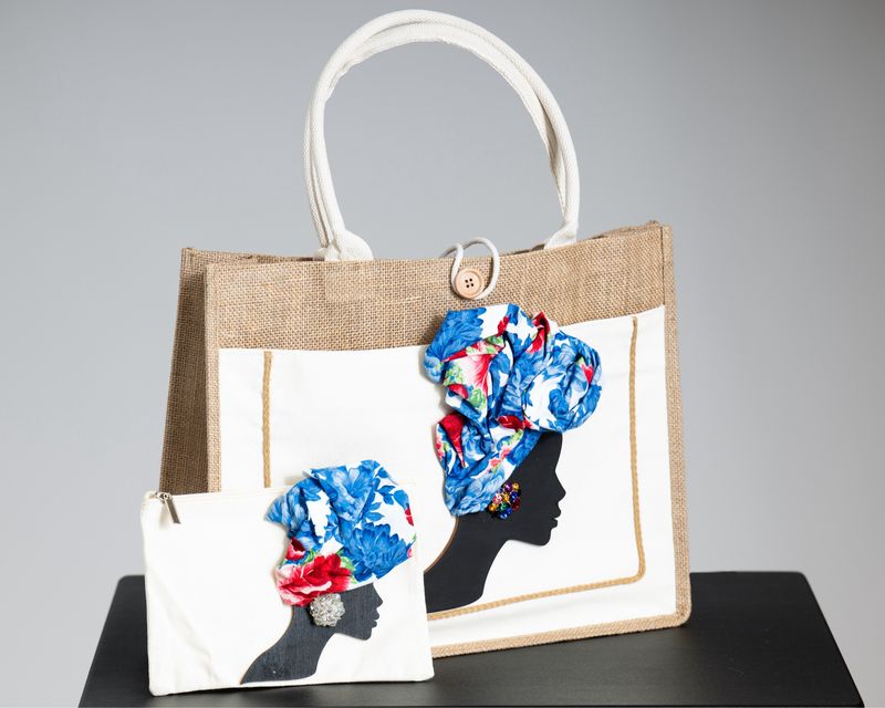 Burlap 3D art tote bags