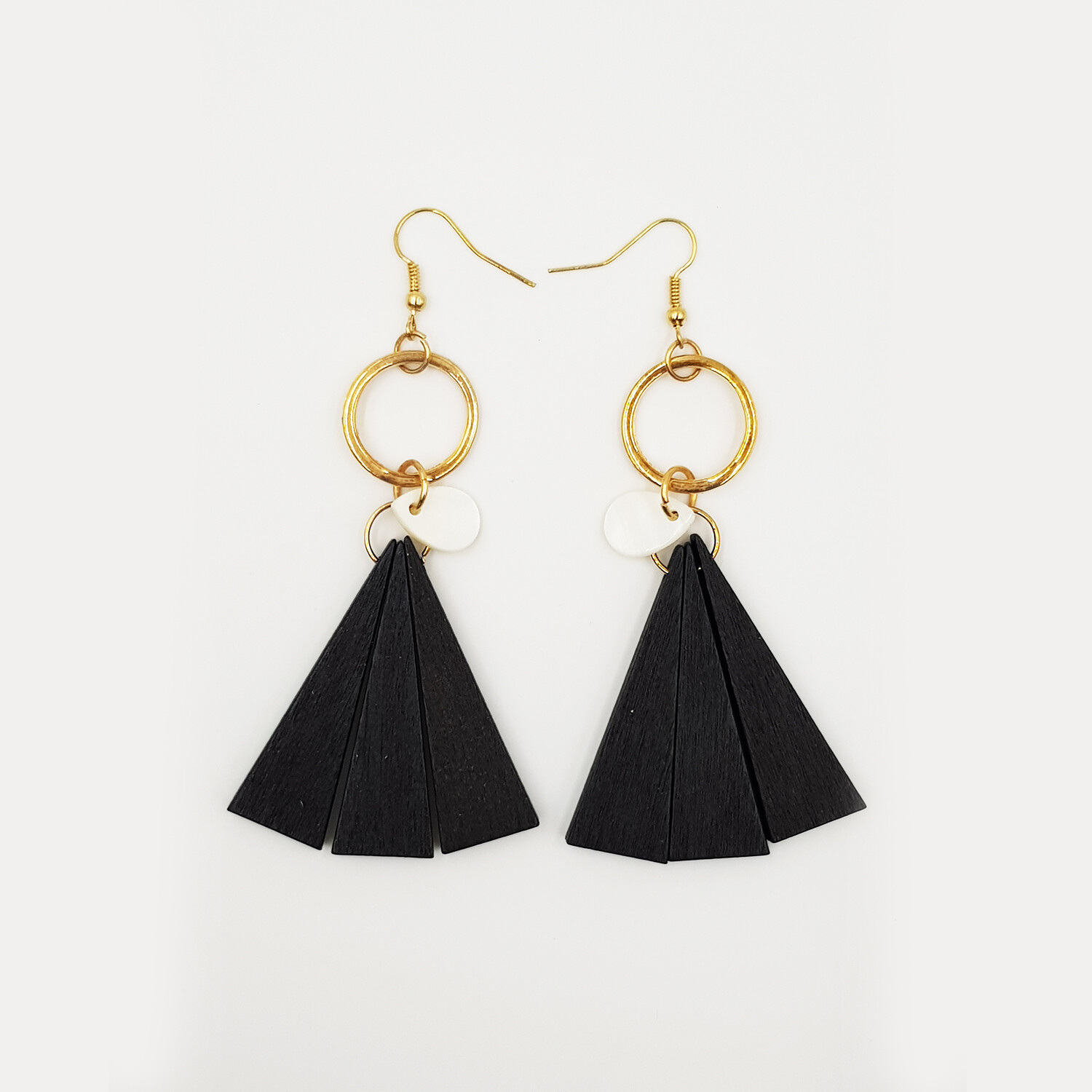 Naija Woodshop Lightweight Black Wood Deco Drop Earrings