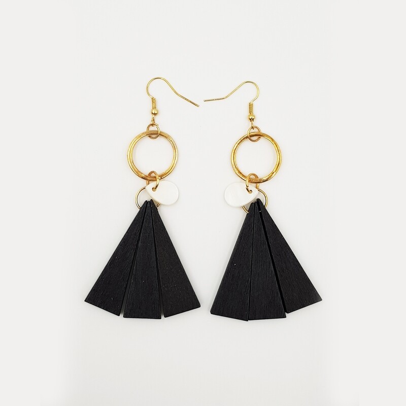 Naija Woodshop Lightweight Black Wood Deco Drop Earrings
